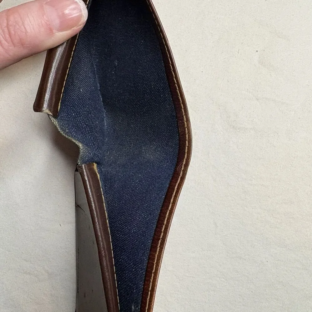 Vintage 1970s Levi Strauss & Co Orange Tab Leather Brown Wallet Denim Lining